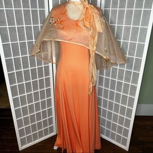 Gorgeous Vintage orange maxi dress floral shawl size small